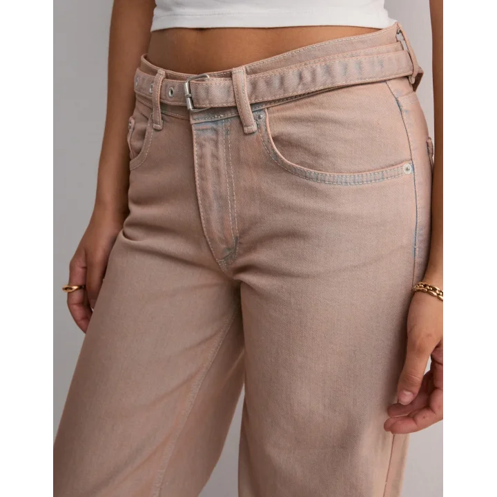 Bej Eskitme Baggy Jean Streç Beş Cep Pantolon