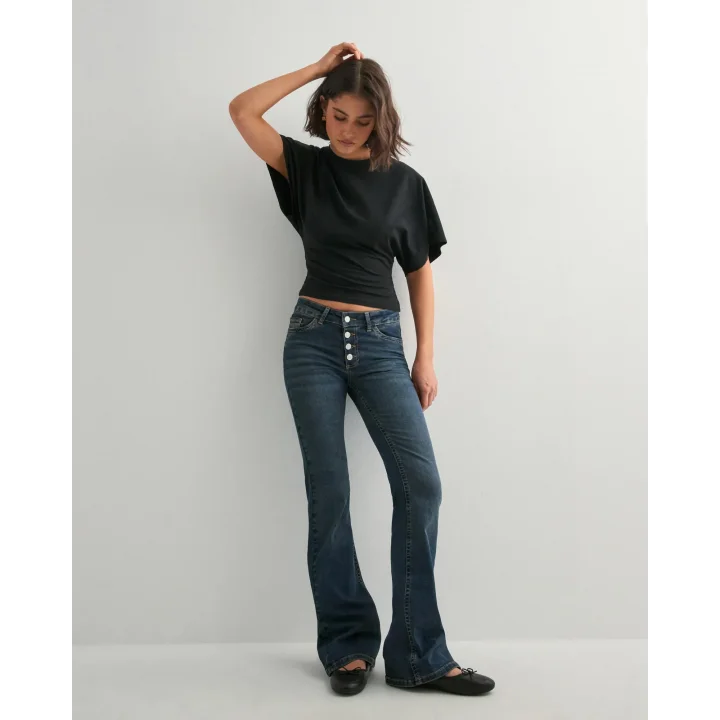 Kadın Yüksek Bel Düğme Detaylı Bootcut jean pantolon -Açık mavi