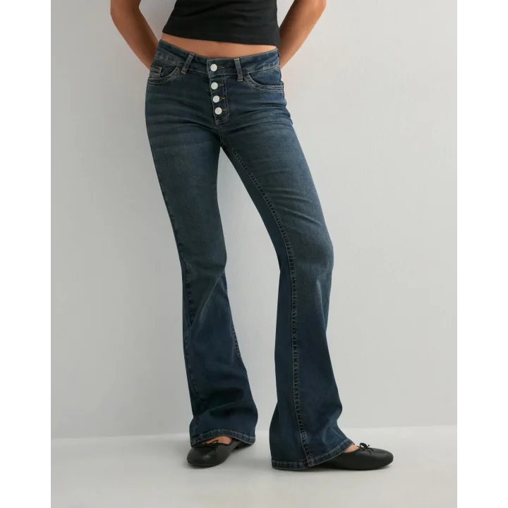 Kadın Yüksek Bel Düğme Detaylı Bootcut jean pantolon -Açık mavi