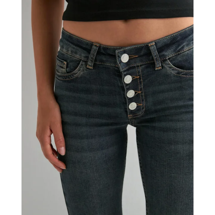 Kadın Yüksek Bel Düğme Detaylı Bootcut jean pantolon -Açık mavi