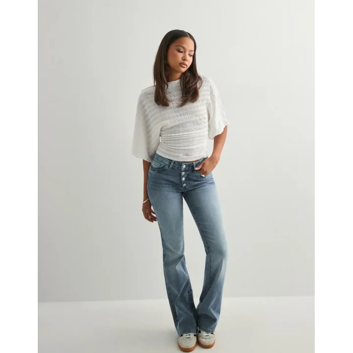 Kadın Yüksek Bel Düğme Detaylı Bootcut jean pantolon -Açık mavi