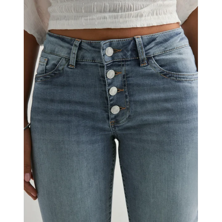 Kadın Yüksek Bel Düğme Detaylı Bootcut jean pantolon -Açık mavi