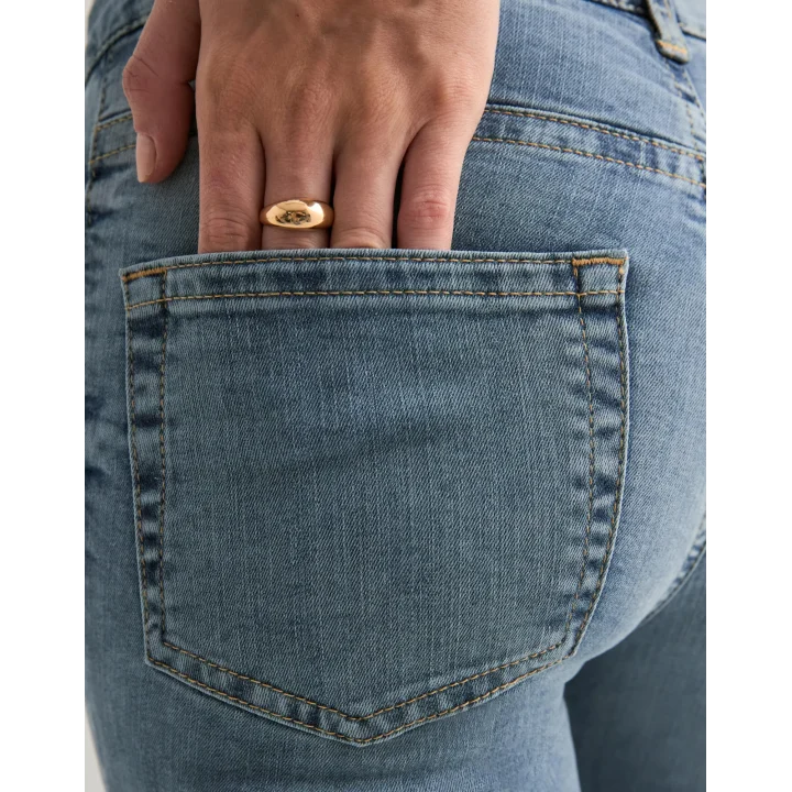 Kadın Yüksek Bel Düğme Detaylı Bootcut jean pantolon -Açık mavi