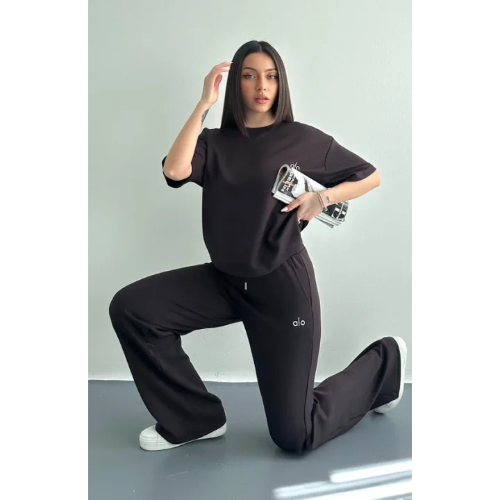 Ao Baskılı Modal Lastikli Yazı Baskılı Bol Paça Eşofman Altı Pantolon