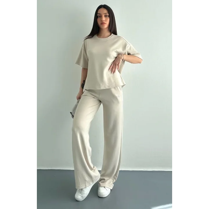 Ao Baskılı Modal Lastikli Yazı Baskılı Bol Paça Eşofman Altı Pantolon