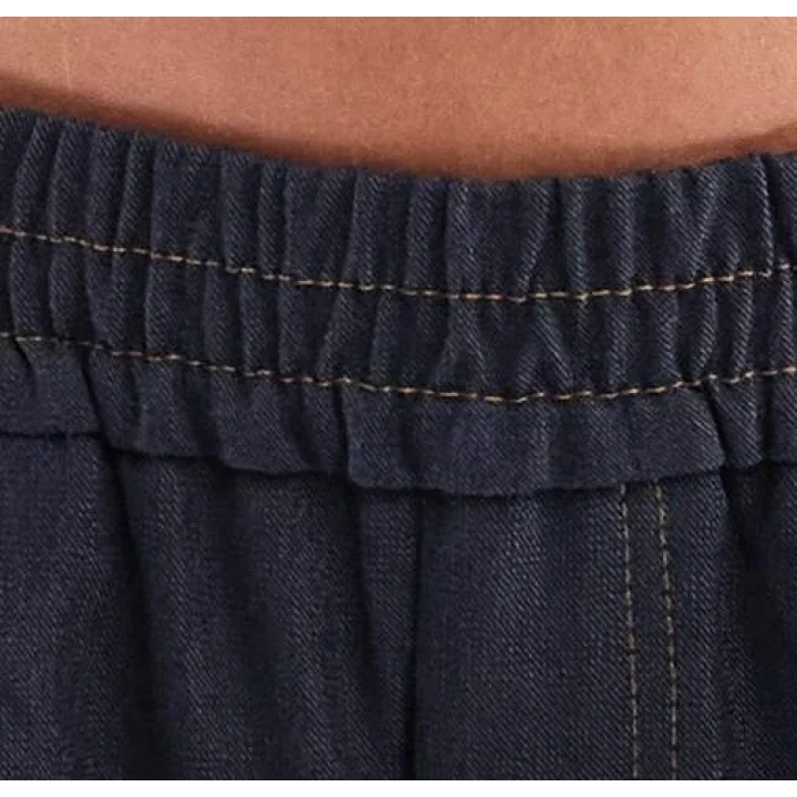 BRSHKA Yüksek Bel Denim Görünümlü Lacivert Palozzo Varil Paça Özel Dikim Pantolon