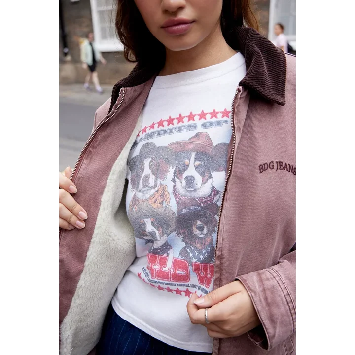 Unisex Gül Kurusu Kadife Yakalı Kürk Astar Detaylı Oversize Tuval Bomber Ceket