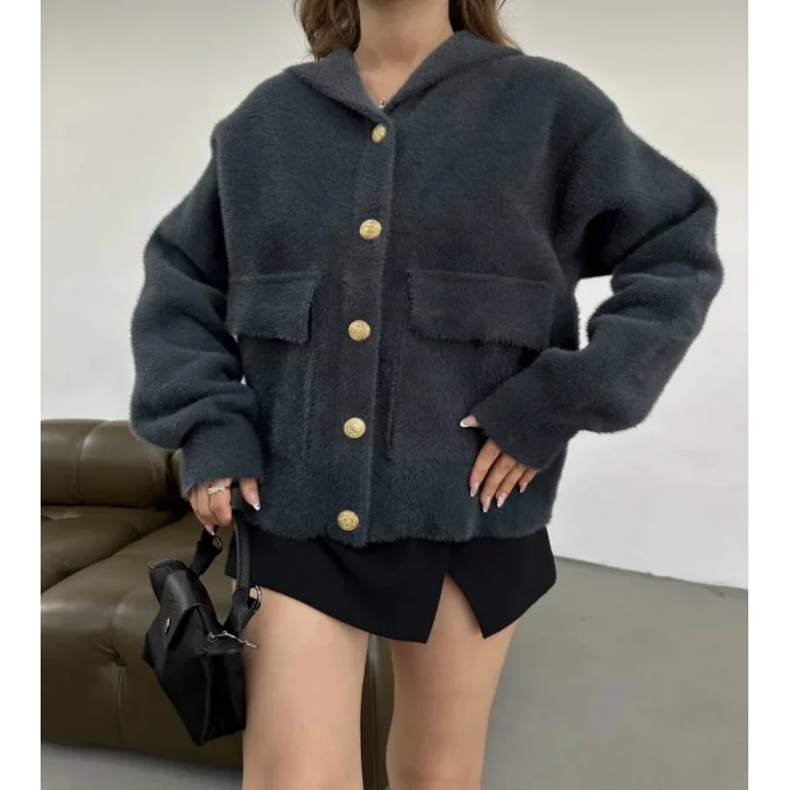 Antrasit Yumoş Kapüşonlu Ceket