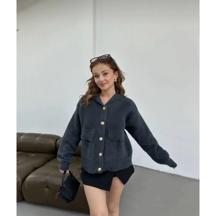 Antrasit Yumoş Kapüşonlu Ceket