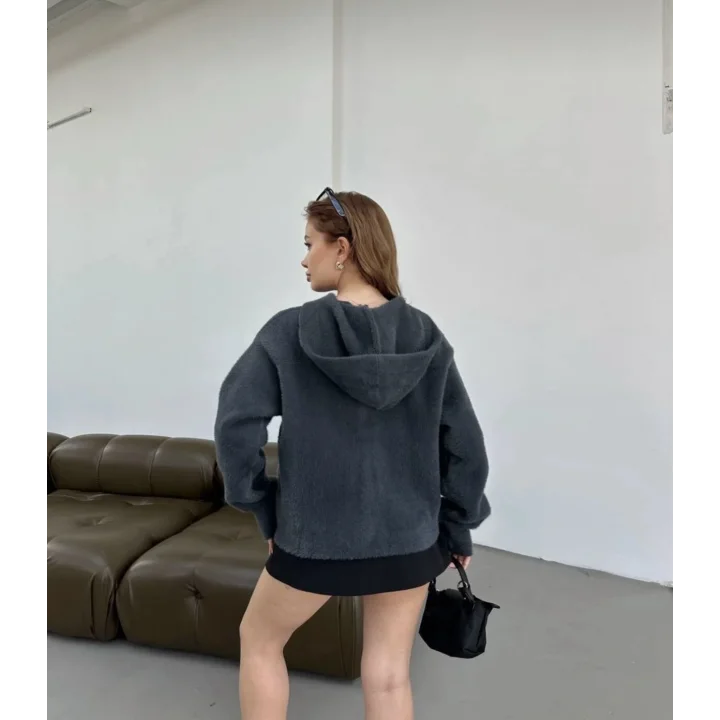 Antrasit Yumoş Kapüşonlu Ceket