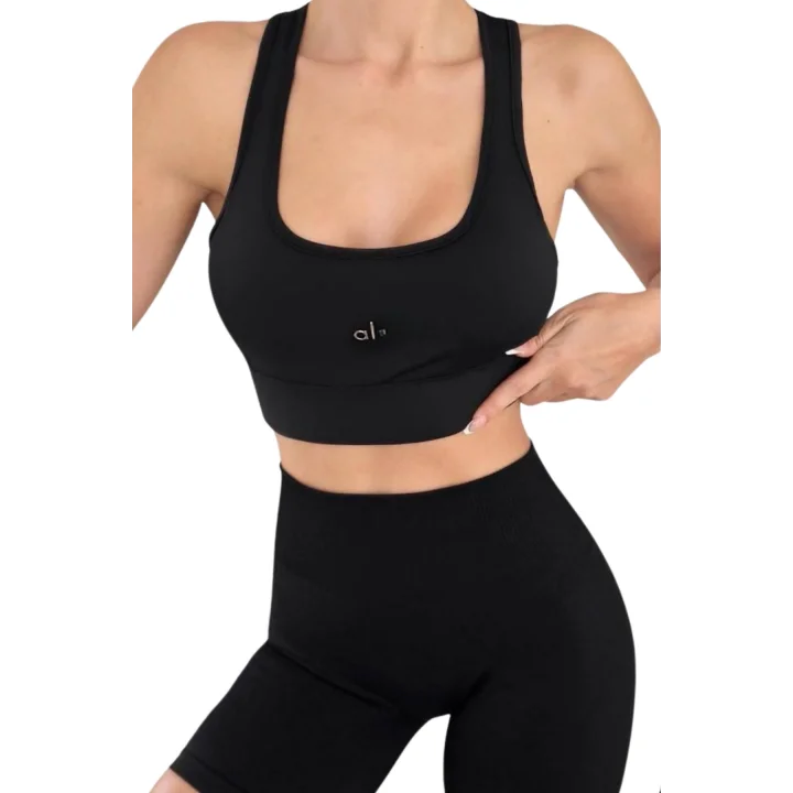 AO Basic Yazılı Kadın Günlük Siyah Sporcu Modeli Atlet & Spor Bra