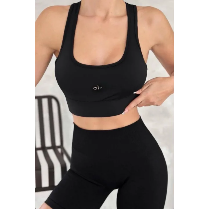 AO Basic Yazılı Kadın Günlük Siyah Sporcu Modeli Atlet & Spor Bra