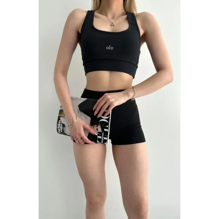 AO Basic Yazılı Kadın Günlük Siyah Sporcu Modeli Atlet & Spor Bra