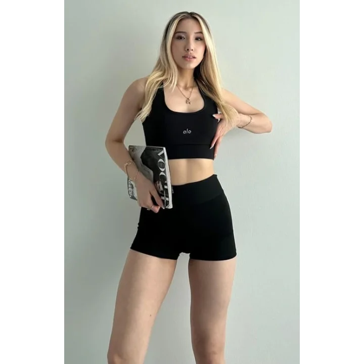 AO Basic Yazılı Kadın Günlük Siyah Sporcu Modeli Atlet & Spor Bra