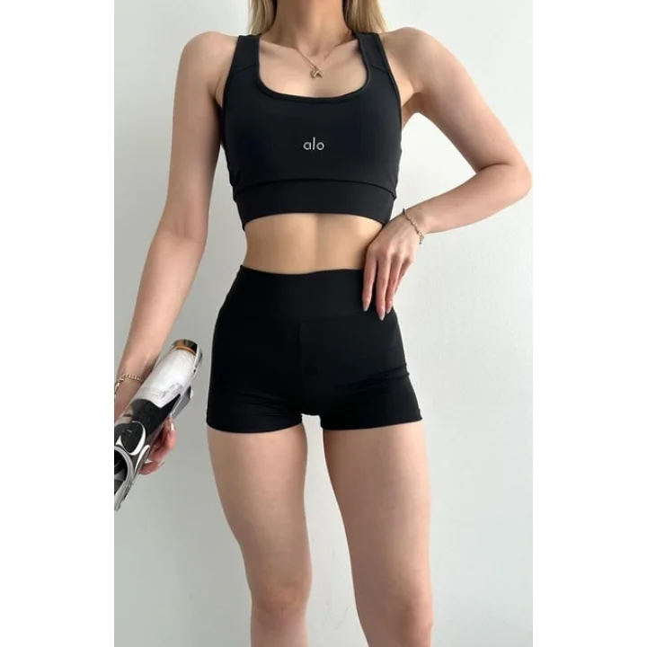AO Basic Yazılı Kadın Günlük Siyah Sporcu Modeli Atlet & Spor Bra