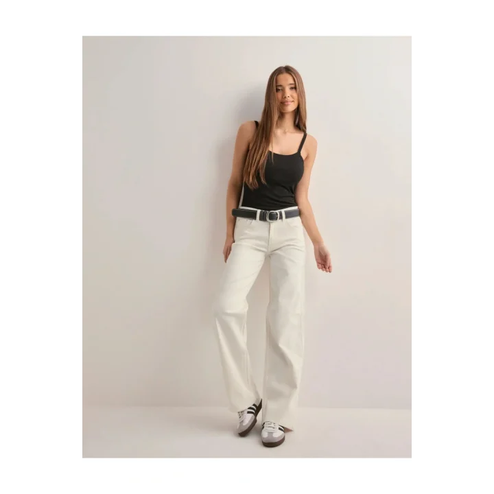 Beyaz Düşük Bel Bol Kot Pantolon