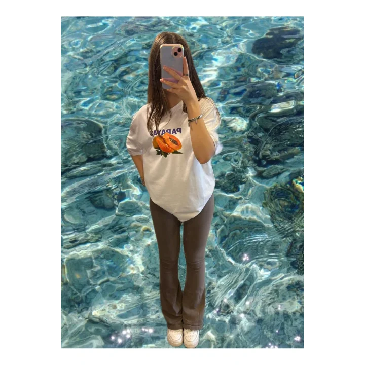 Beyaz Papaya Baskılı Oversize Unisex T-Shirt