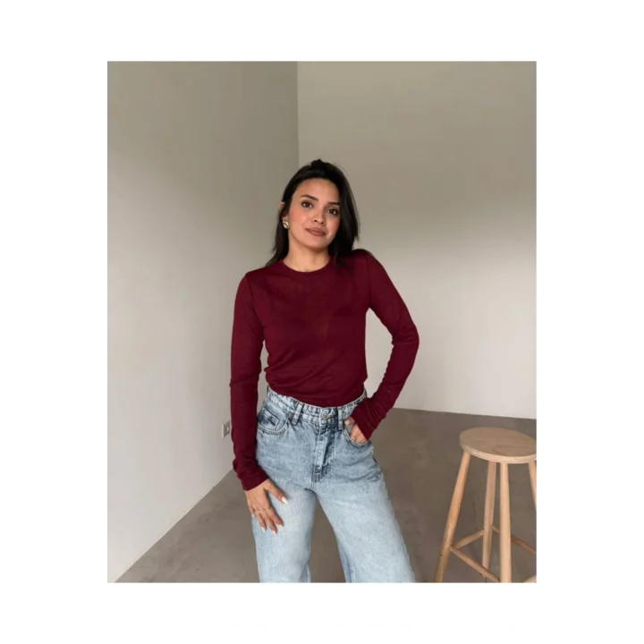 Çilek Doku Bordo Transparan Body