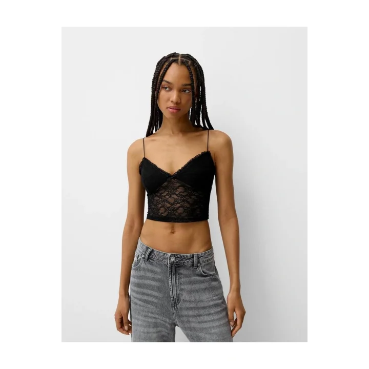 Dantel Askılı Crop Bluz ORJ