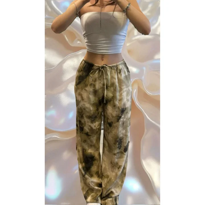 Desenli Premium Beli Lastikli Geniş Paça Pantolon