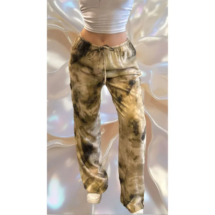Desenli Premium Beli Lastikli Geniş Paça Pantolon