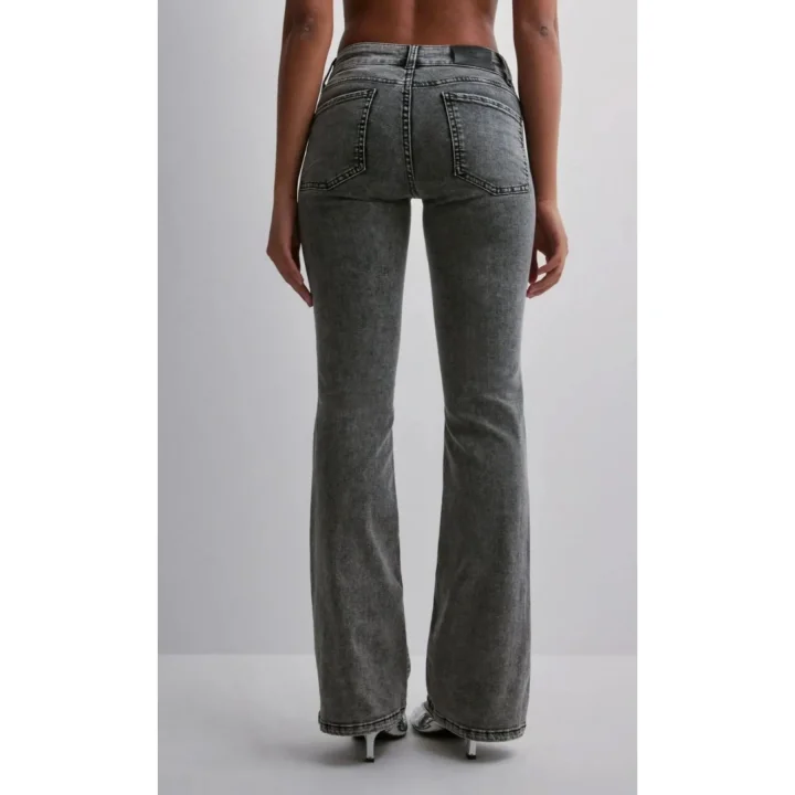 Düşük Bel Gri Bootcut Cep Kot Pantolon