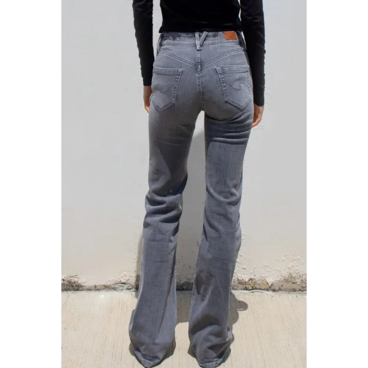 Düşük Bel Gri Düz Paça Jean Pantolon