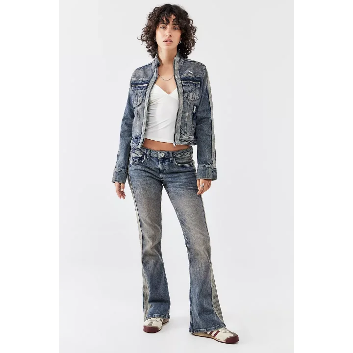 Vintage Fermuarlı Denim Ceket