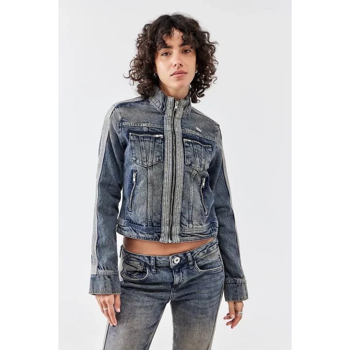 Vintage Fermuarlı Denim Ceket