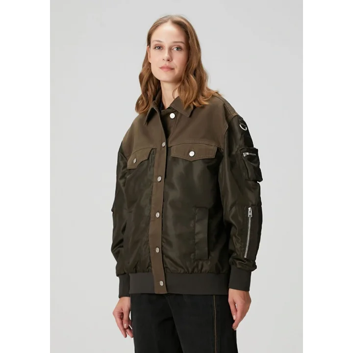 Haki Çift Kumaş Oversize Ceket