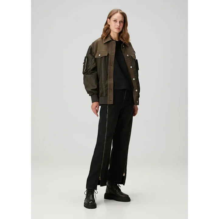 Haki Çift Kumaş Oversize Ceket