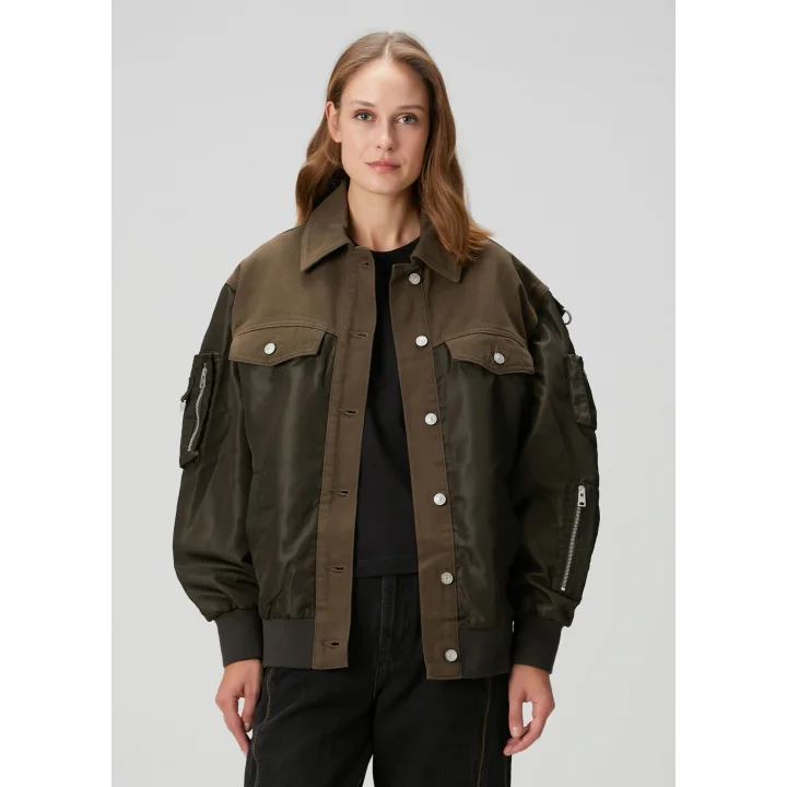 Haki Çift Kumaş Oversize Ceket