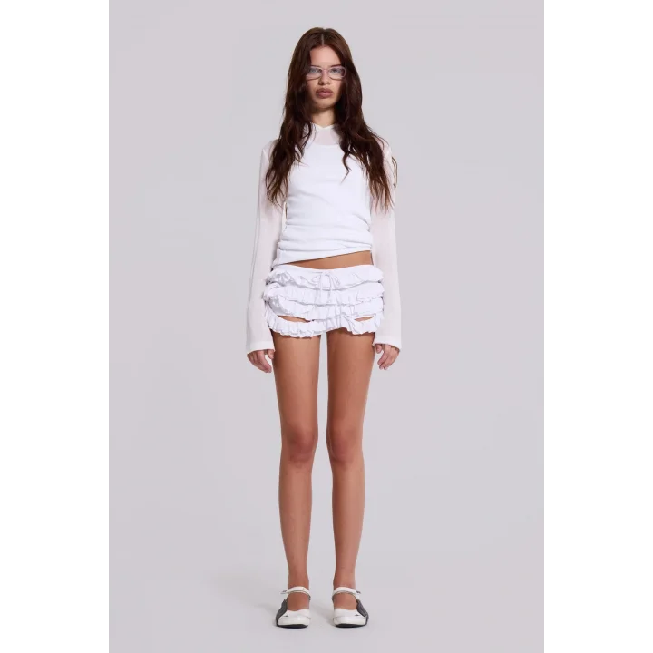 JD Y2K Dekonstrü Fırfırlı Beyaz Bloomers Mini Şort