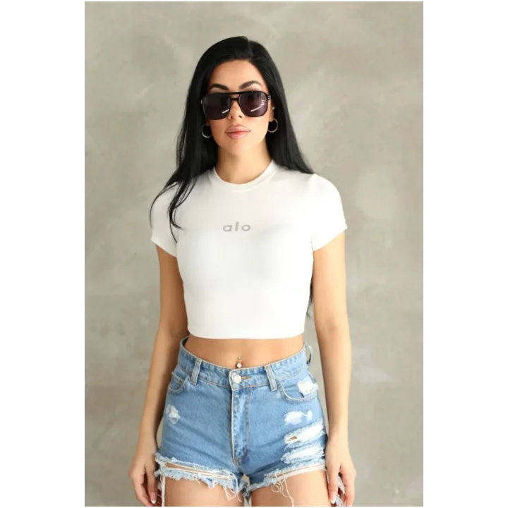 Kadın Bisiklet Yaka Kısa Kollu Basic Crop Top Tişört