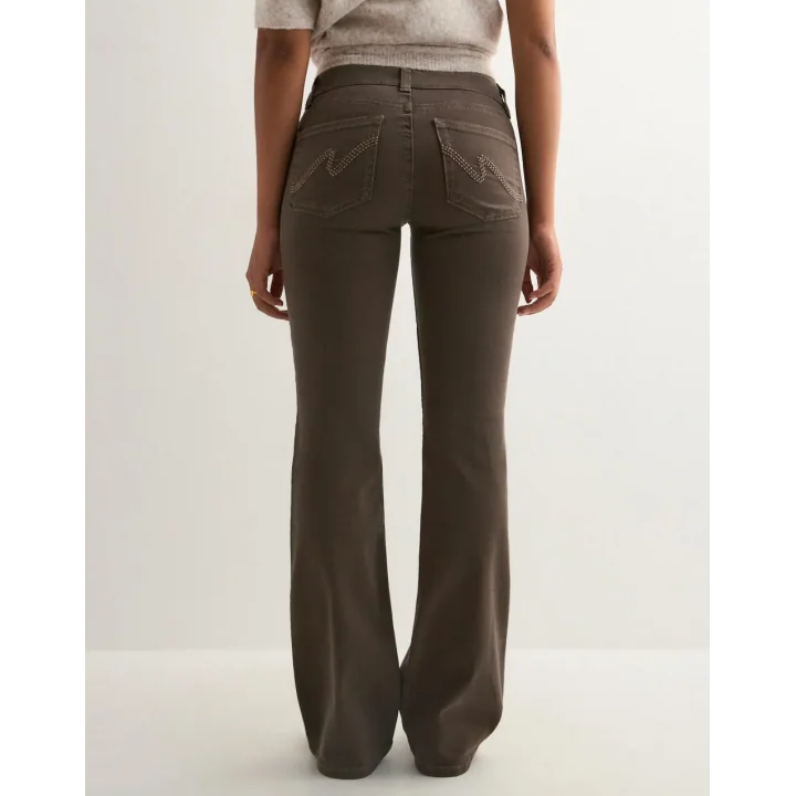 Kadın Kahve Düşük Bel Bootcut Stitch Pantolon Jean