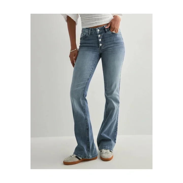 Kadın Yüksek Bel Düğme Detaylı Bootcut jean pantolon -Açık mavi