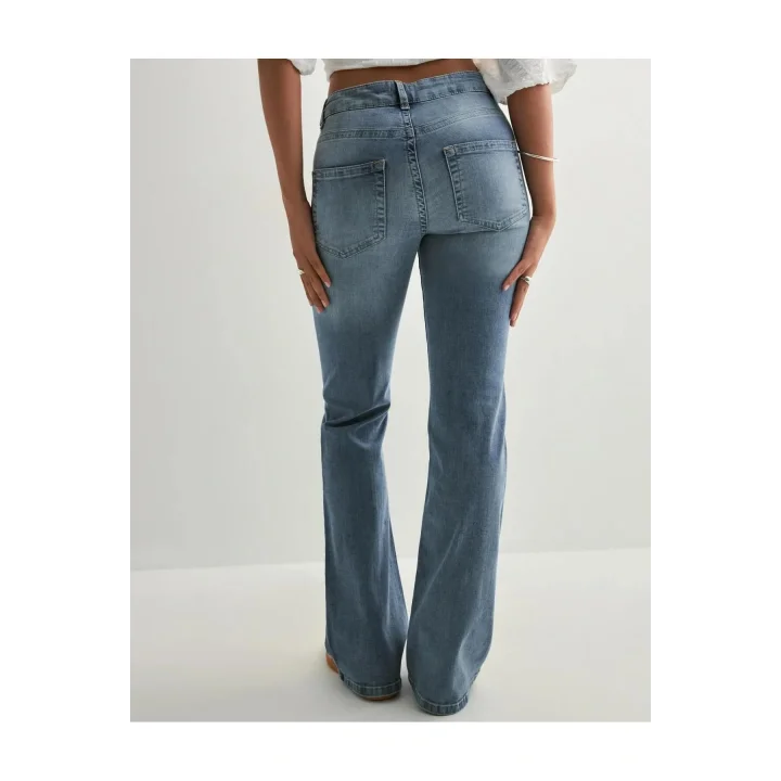 Kadın Yüksek Bel Düğme Detaylı Bootcut jean pantolon -Açık mavi