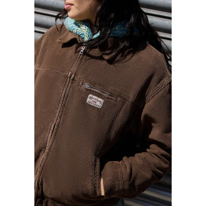 Kahverengi Kadife Bomber Unisex Ceket Oversize Mevsimlik Kaban