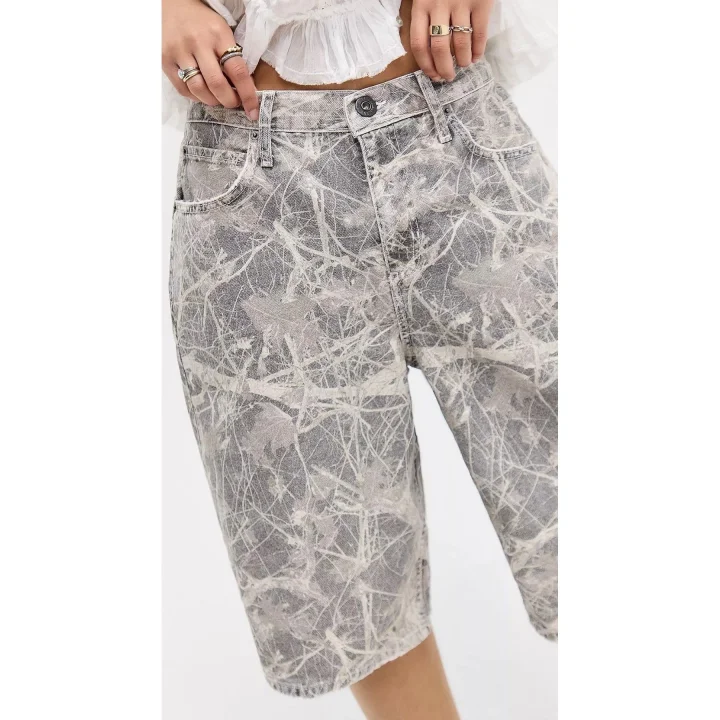 Karışık Desenli Denim Şortolon
