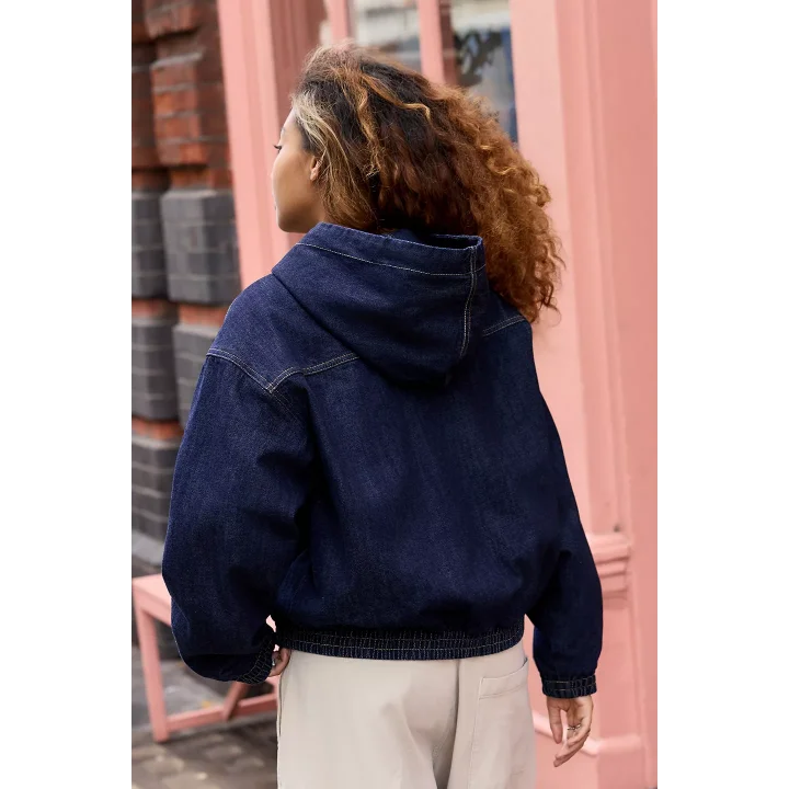 Koyu Lacivert Denim Bomber Unisex Ceket Oversize Mevsimlik Kaban