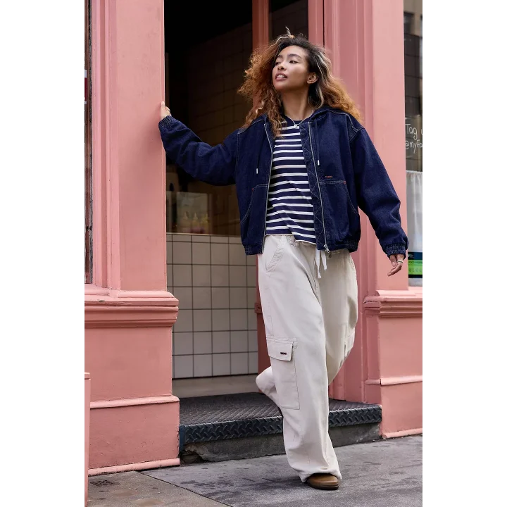 Koyu Lacivert Denim Bomber Unisex Ceket Oversize Mevsimlik Kaban