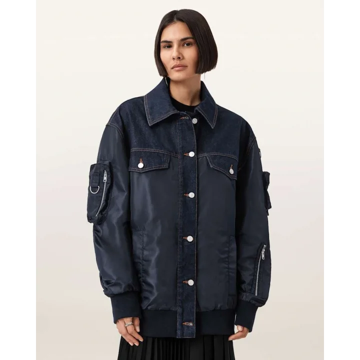 Lacivert Çift Kumaş Oversize Ceket