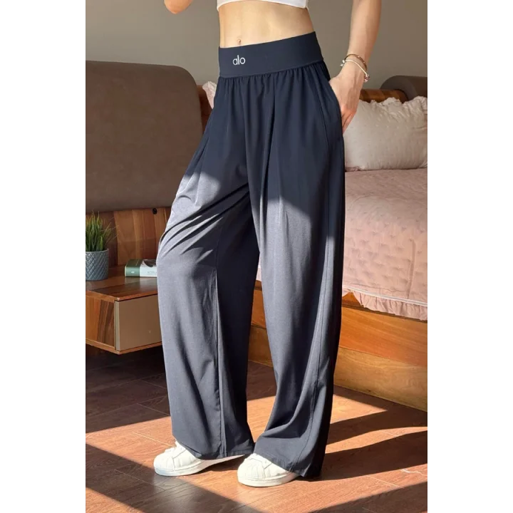 Lacivert Yüksek Bel Beli Lastikli Bol Paça Rahat Kesim Spor Pantolon