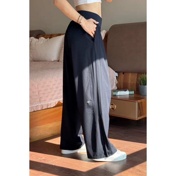 Lacivert Yüksek Bel Beli Lastikli Bol Paça Rahat Kesim Spor Pantolon