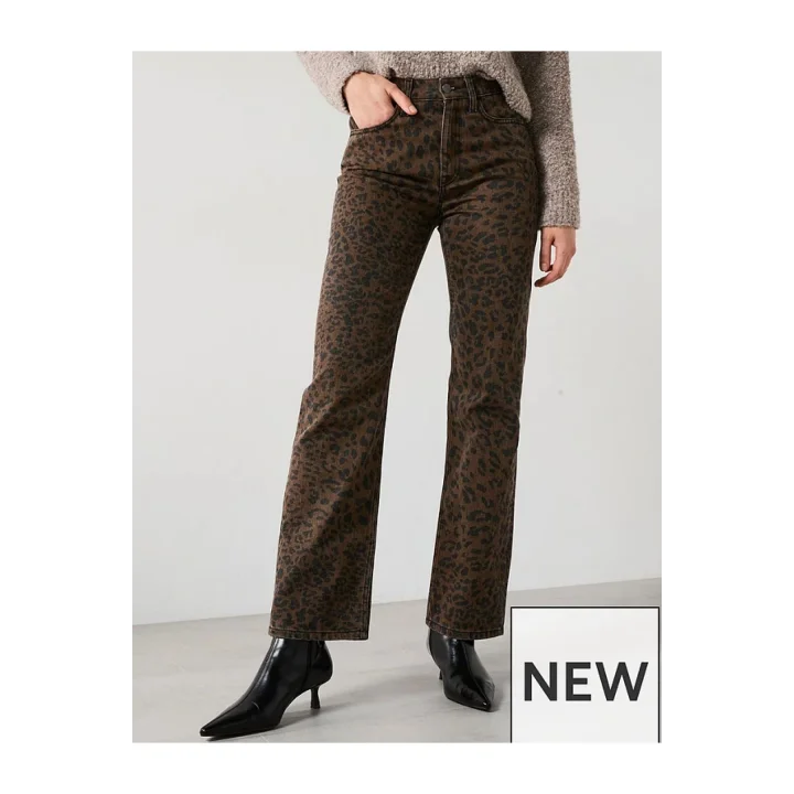 Leopar Desenli Düşük Bel Kot Pantolon