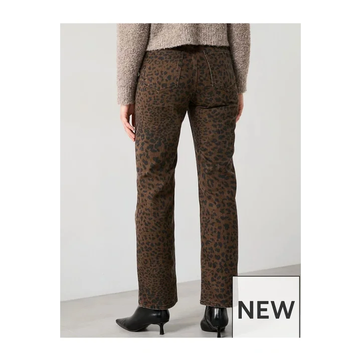 Leopar Desenli Düşük Bel Kot Pantolon