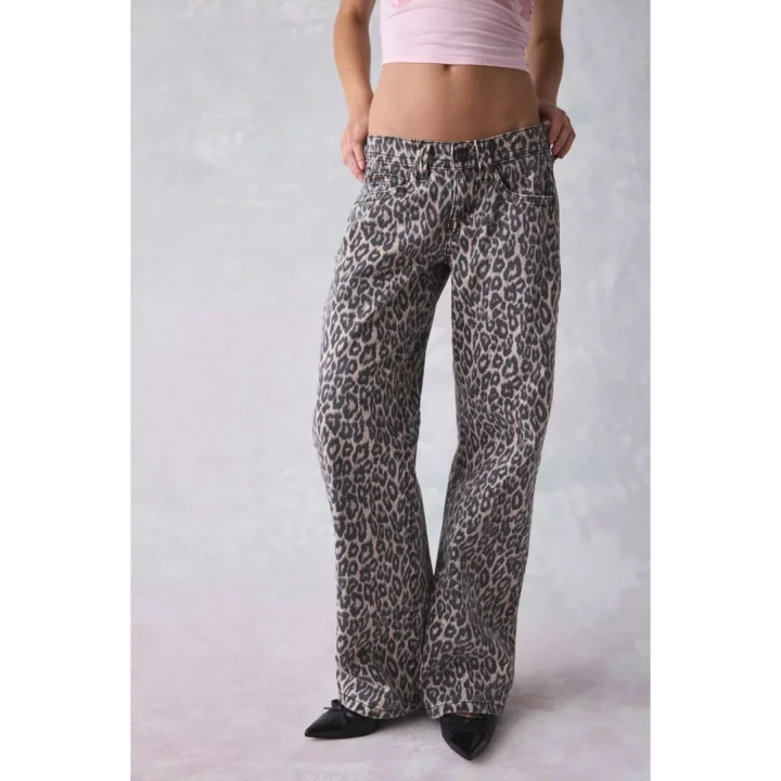 Leopar Desenli Düşük Bel Kot Pantolon