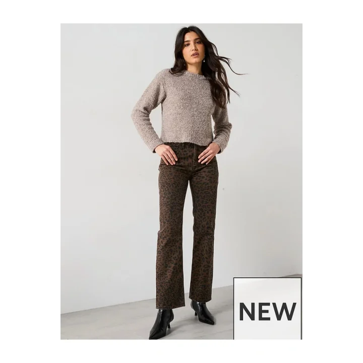 Leopar Desenli Düşük Bel Kot Pantolon
