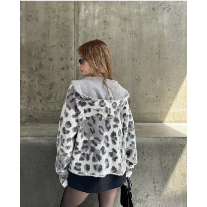 Leopar Yumoş Kapüşonlu Ceket