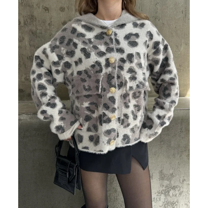Leopar Yumoş Kapüşonlu Ceket